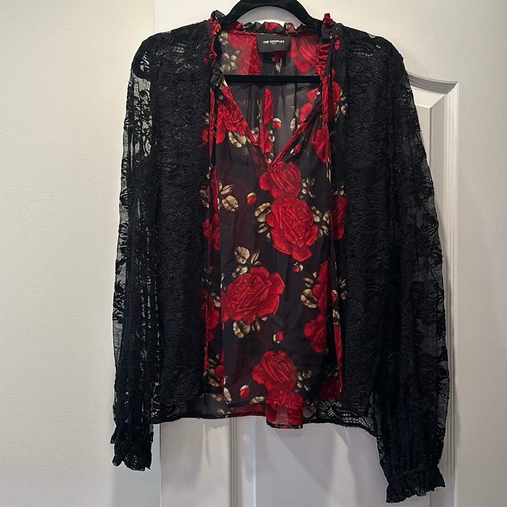 The Kooples size S printed SILK blouse with lace detail